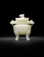 A fine white jade incense burner and cover